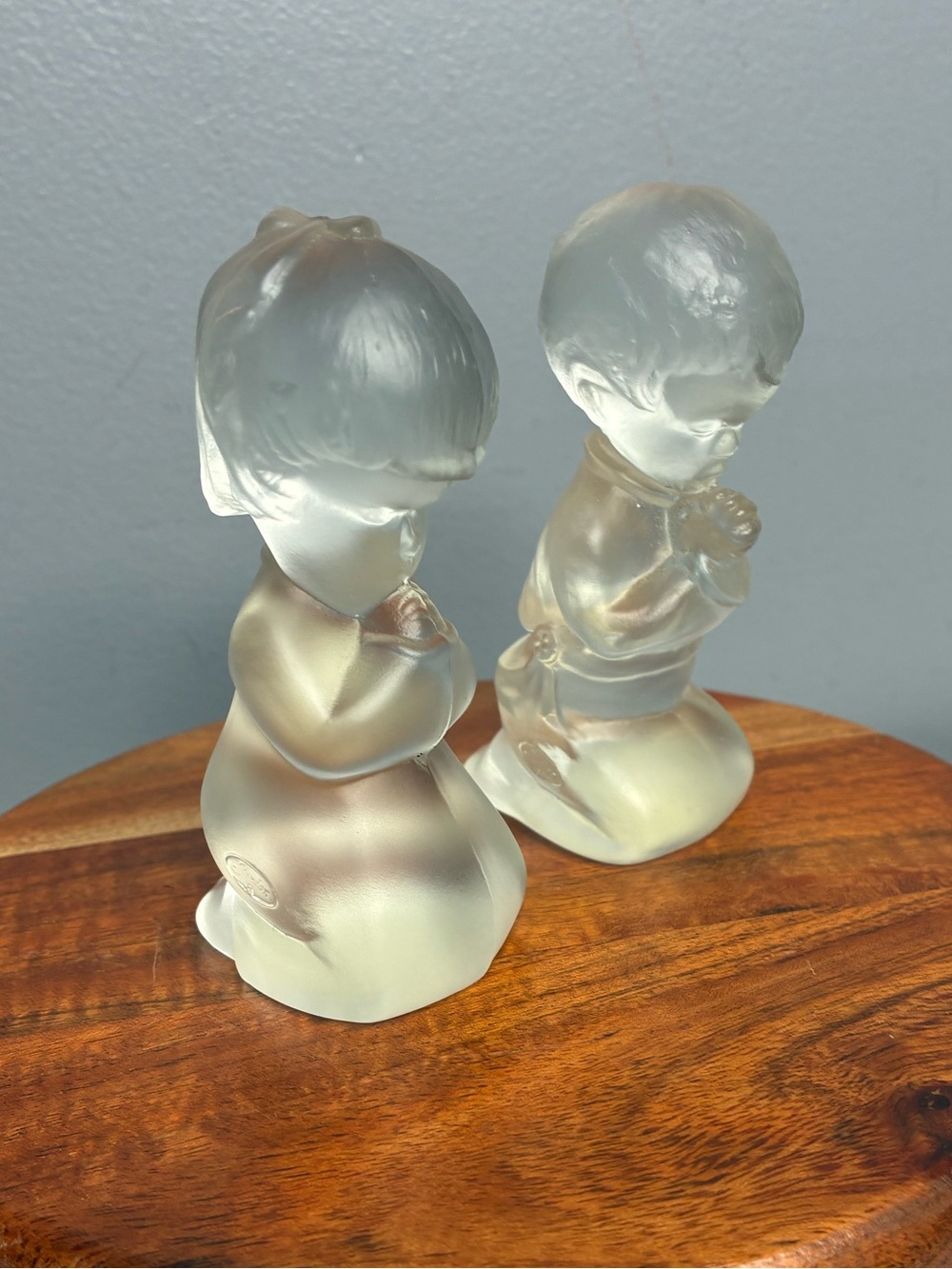 Fenton Satin Glass Praying Boy & Girl Figurines Set Vintage Frosted Pair